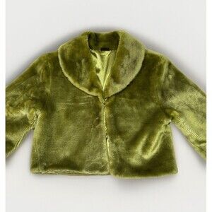 Lejon Chartreuse Faux Fur Cropped Jacket Women’s Small Plush VTG Inspired Retro